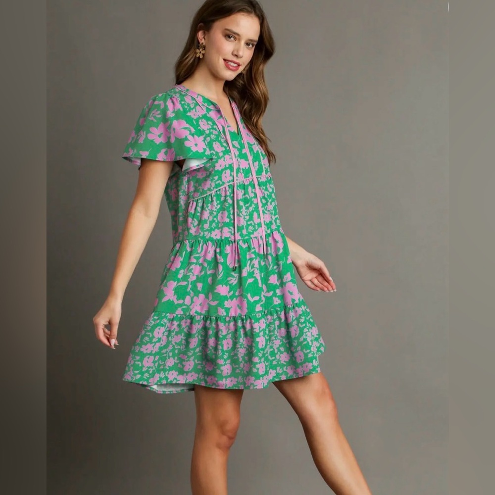 NWT Umgee Green and Pink Floral Dress